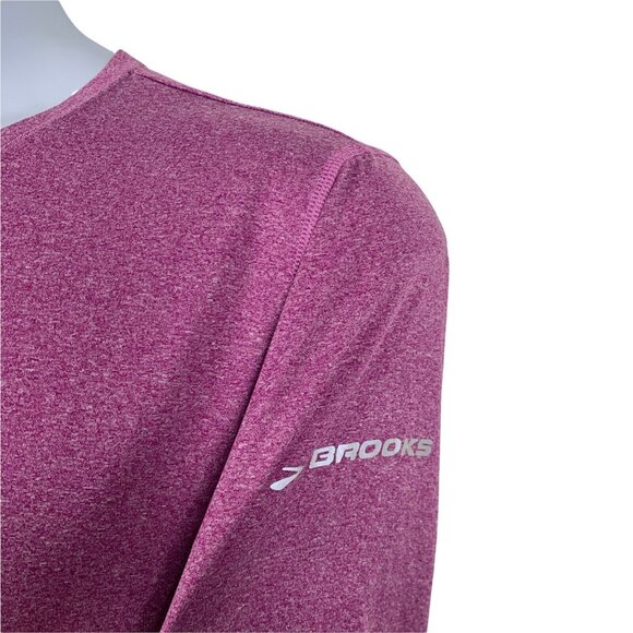 Brooks Size XL Top Long Sleeve Activewear Shirt Heathered Purple Floral Sleeve - Picture 3 of 7